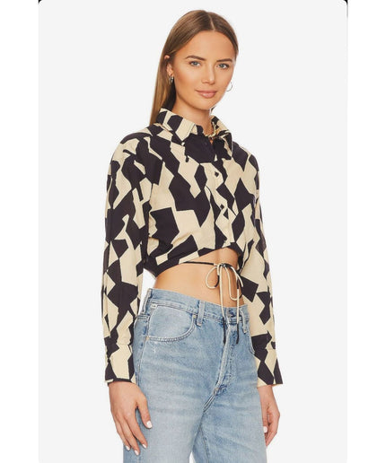 Geometric Print Longsleeve Crop Shirt