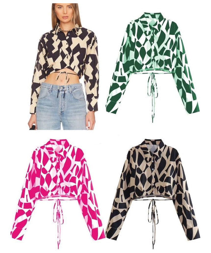 Geometric Print Longsleeve Crop Shirt