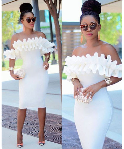 Off Shoulder Ruffle Bodycon Dress