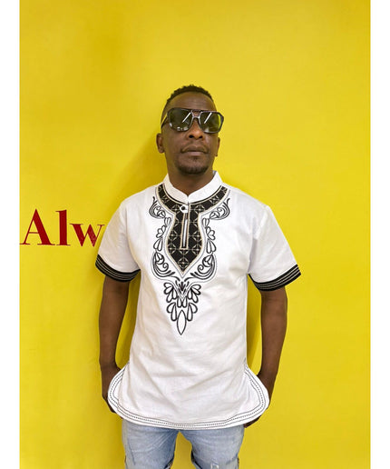 Mens African Vintage Embroidered T-Shirt