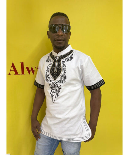 Mens African Vintage Embroidered T-Shirt