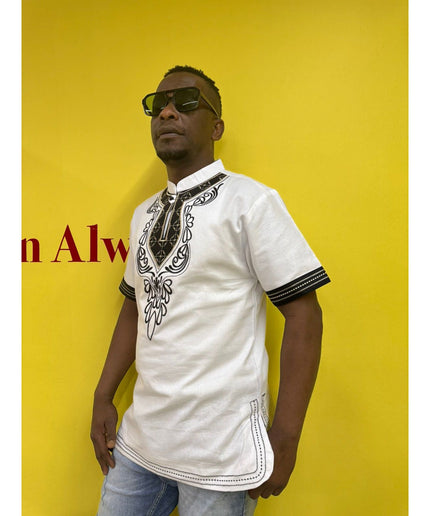 Mens African Vintage Embroidered T-Shirt