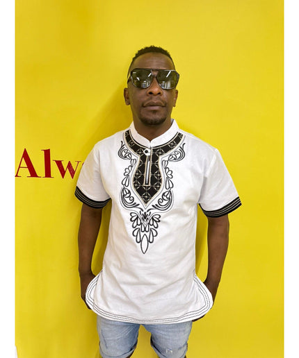 Mens African Vintage Embroidered T-Shirt