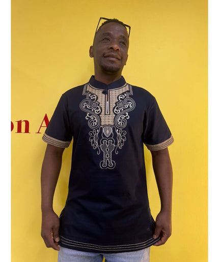 Mens African Vintage Embroidered T-Shirt