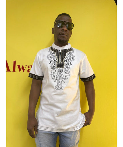 Mens African Vintage Embroidered T-Shirt