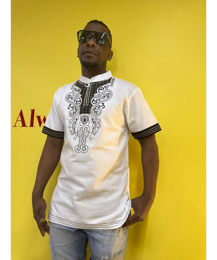 Mens African Vintage Embroidered T-Shirt