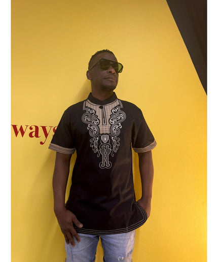 Mens African Vintage Embroidered T-Shirt