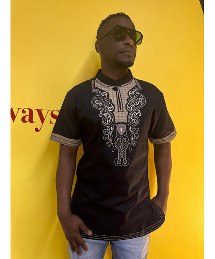 Mens African Vintage Embroidered T-Shirt