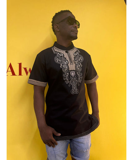 Mens African Vintage Embroidered T-Shirt