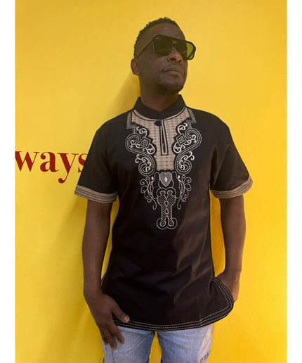 Mens African Vintage Embroidered T-Shirt