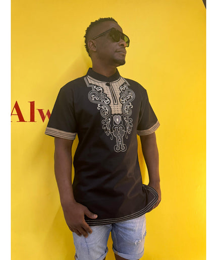 Mens African Vintage Embroidered T-Shirt