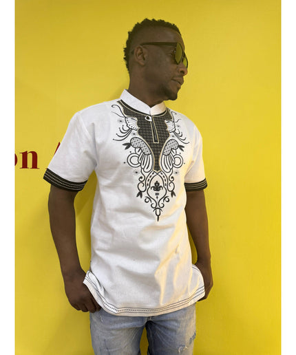 Mens African Vintage Embroidered T-Shirt