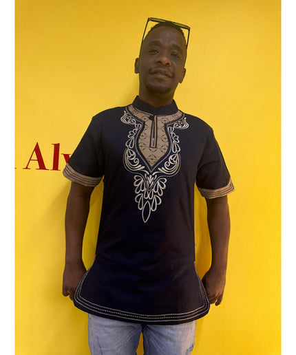 Mens African Vintage Embroidered T-Shirt