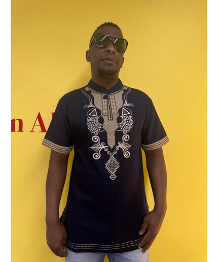 Mens African Vintage Embroidered T-Shirt