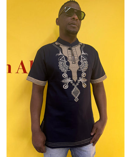 Mens African Vintage Embroidered T-Shirt