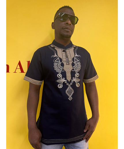 Mens African Vintage Embroidered T-Shirt