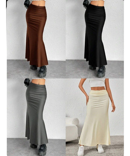 Satin Pencil Long Skirt