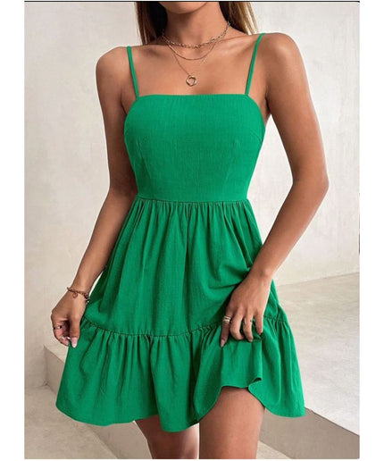 Solid Ruffle Hem Cami Dress