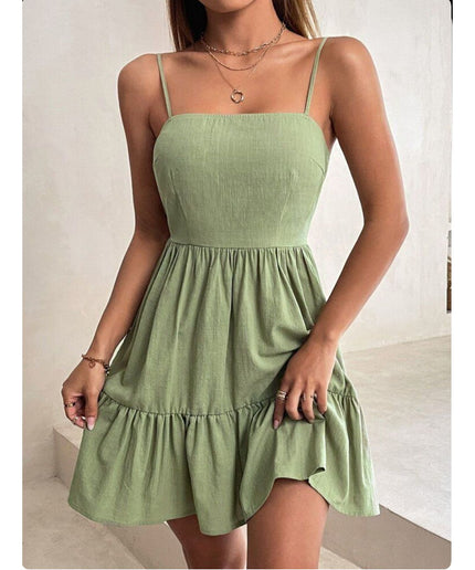 Solid Ruffle Hem Cami Dress