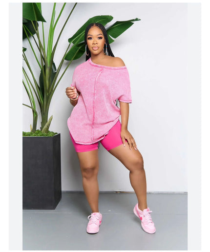 Casual Sports Two Piece Set Short Sleeve T-Shirt with Short Tights