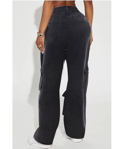 High Waist Slant Pocket Cargo Jeans.