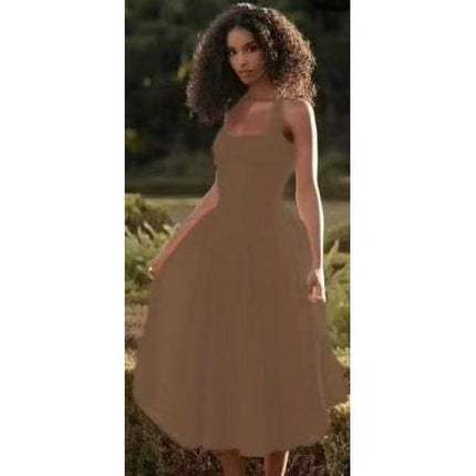 Vintage Bow Tie Front Drop Waist Midi Halter Dress.