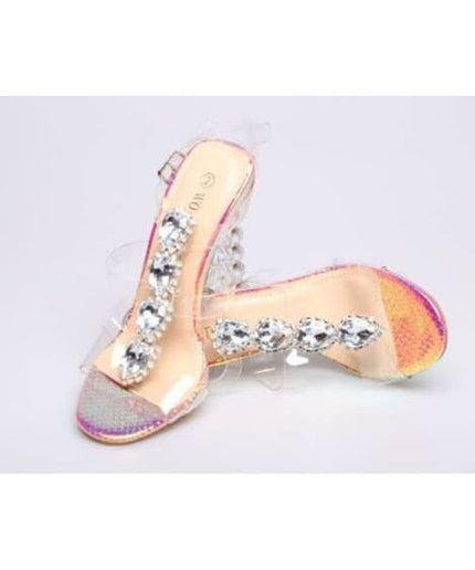 Transparent Crystal Summer Elegant Medium Heel Shoes.