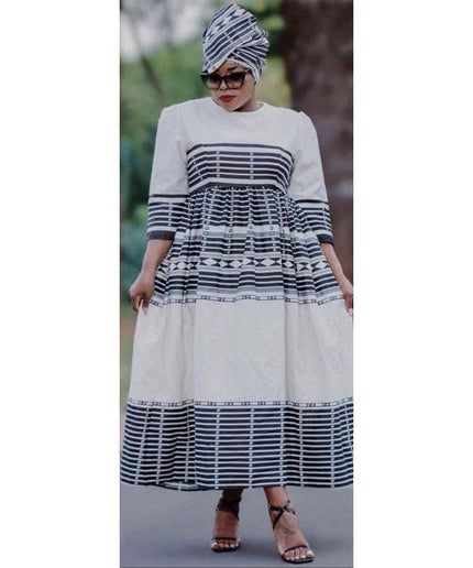 Three Quarter Sleeve Xhosa Round Neck Ankara Dress.