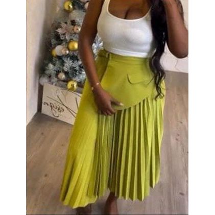 Elegant & Romantic Solid Color Pleated Waist Belt Adjustable Skirt.