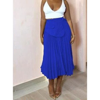 Elegant & Romantic Solid Color Pleated Waist Belt Adjustable Skirt.