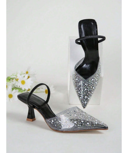 Solid Transparent Color Glitter Sandals Ankle Strap High Heels.