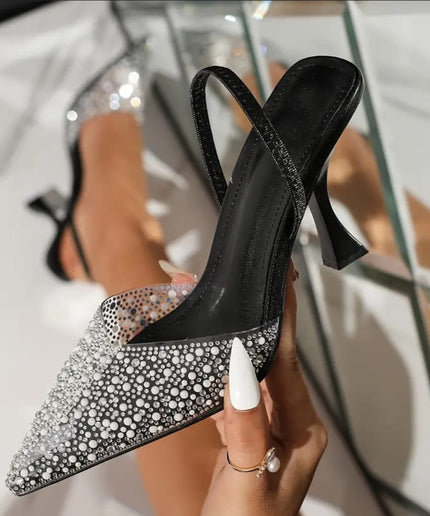 Solid Transparent Color Glitter Sandals Ankle Strap High Heels.