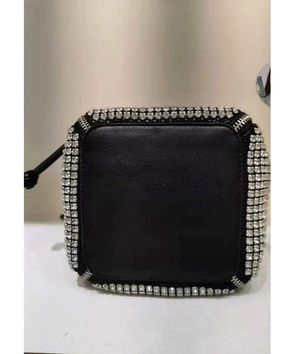 Bucket Luxury Crystal Top Handle Faux Leather Crossbody Shoulder Bag.