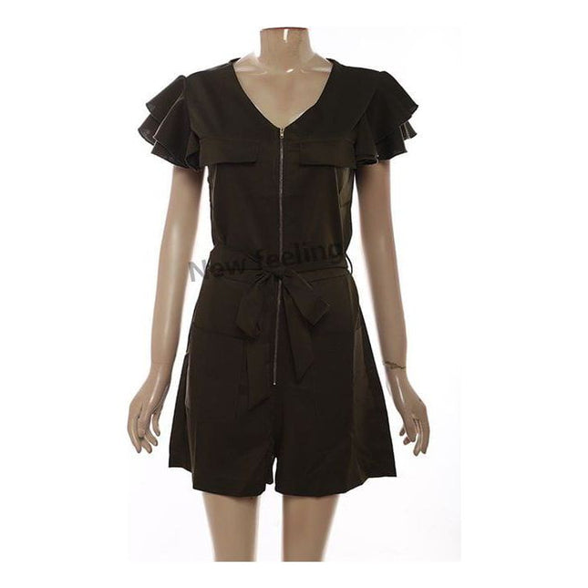 Zipper Short Sleeve Slim Jumpsuits Casual Female Sporty Playsuits.