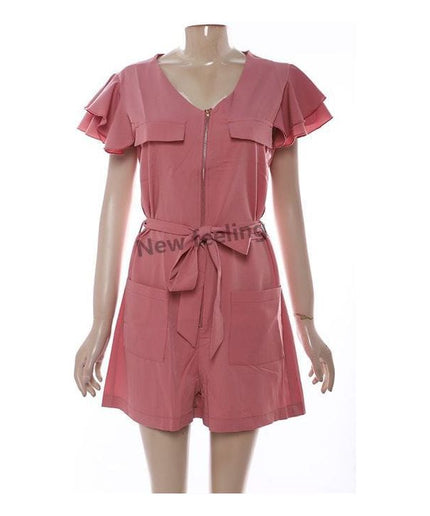 Zipper Short Sleeve Slim Jumpsuits Casual Female Sporty Playsuits.