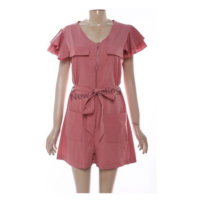 Zipper Short Sleeve Slim Jumpsuits Casual Female Sporty Playsuits.