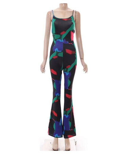 Multi Disco Print Velvet Lace Back Jumpsuit.