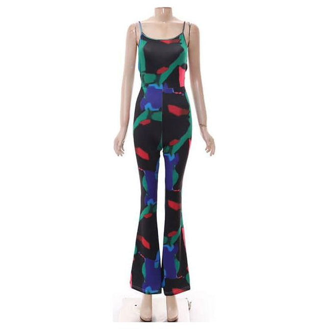 Multi Disco Print Velvet Lace Back Jumpsuit.