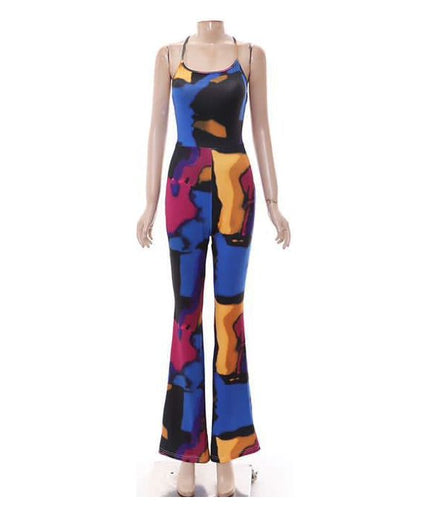 Multi Disco Print Velvet Lace Back Jumpsuit.