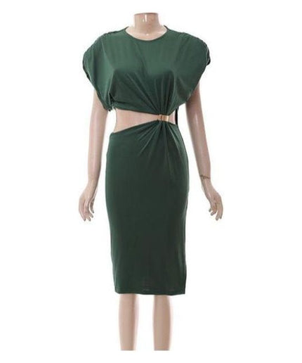 Shoulder Padded Sleeveless Dress.