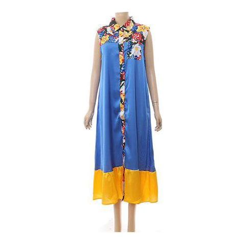 African Sleeveless Printing Polyester Long Dress.