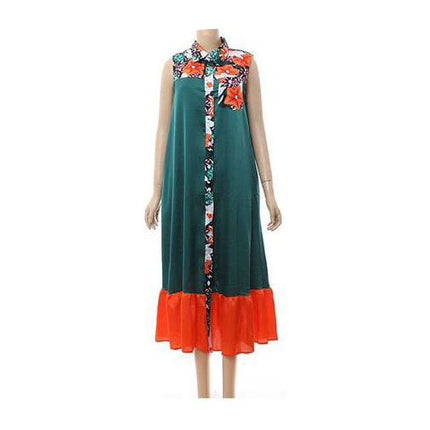 African Sleeveless Printing Polyester Long Dress.