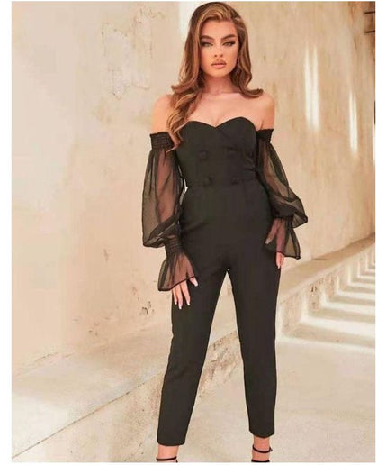 Jumpsuit Sexy Strapless See-through Mesh Long Sleeved.