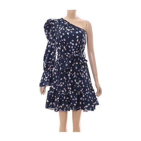 Floral Print One Shoulder Belted Dress.