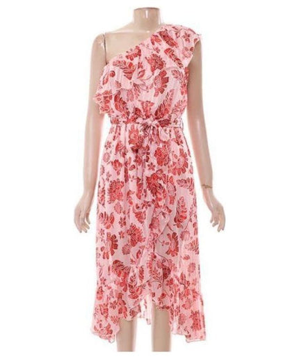 One shoulder floral all-over print summer dress.