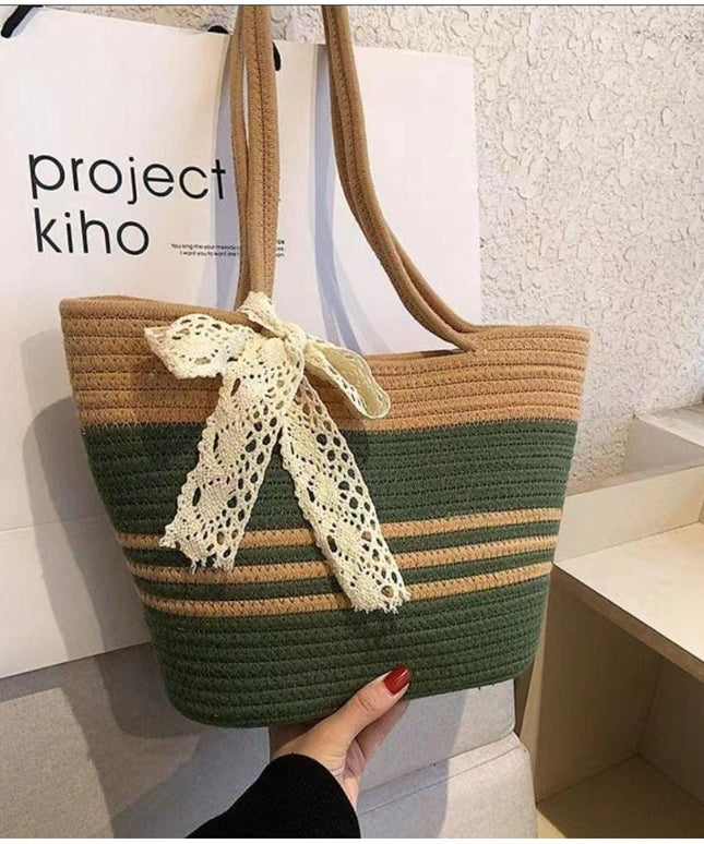 Skinny Scarf Decor tote Straw handbag.