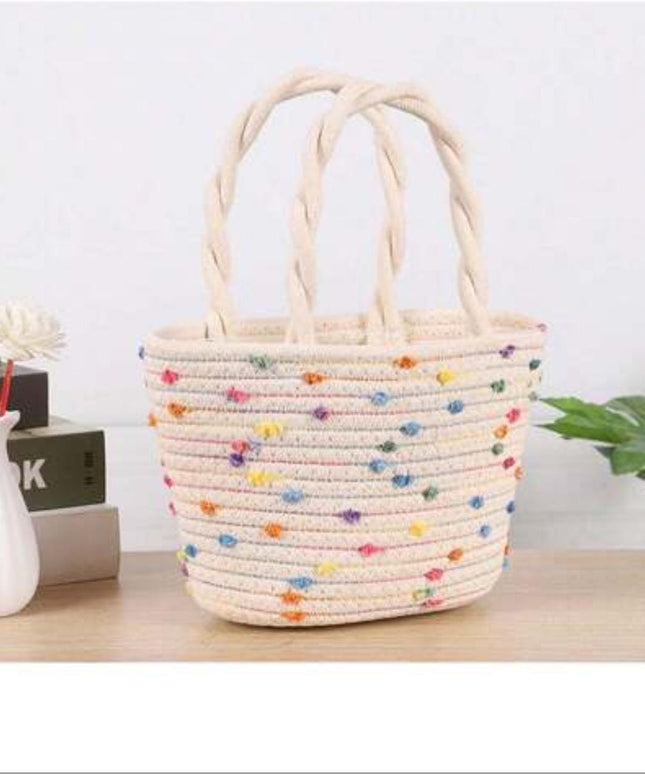 Beach Straw Top Handle Tote Handbag.