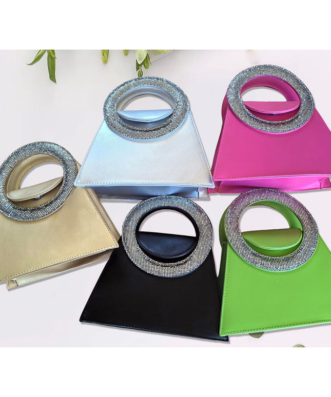 Rhinestone clutch diamond round handle Handbags.