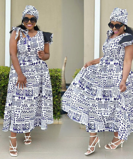 Elegant African Short Sleeve Dress.