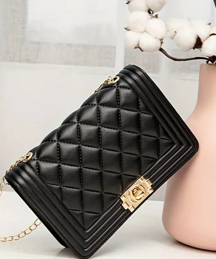 Mini Twist Lock Design Textured Flap Square Bag